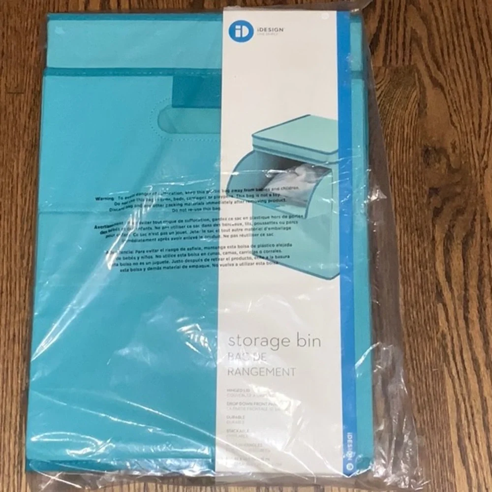 NIB iDesign Storage Bin with Hinged Lid andDrop Down Front Panel